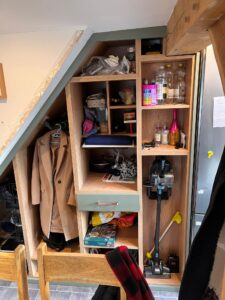 Fitted Understair Storage & Understair Draw, Glass Fluted Top Cabinet with Spray Finish - Challock, Kent
